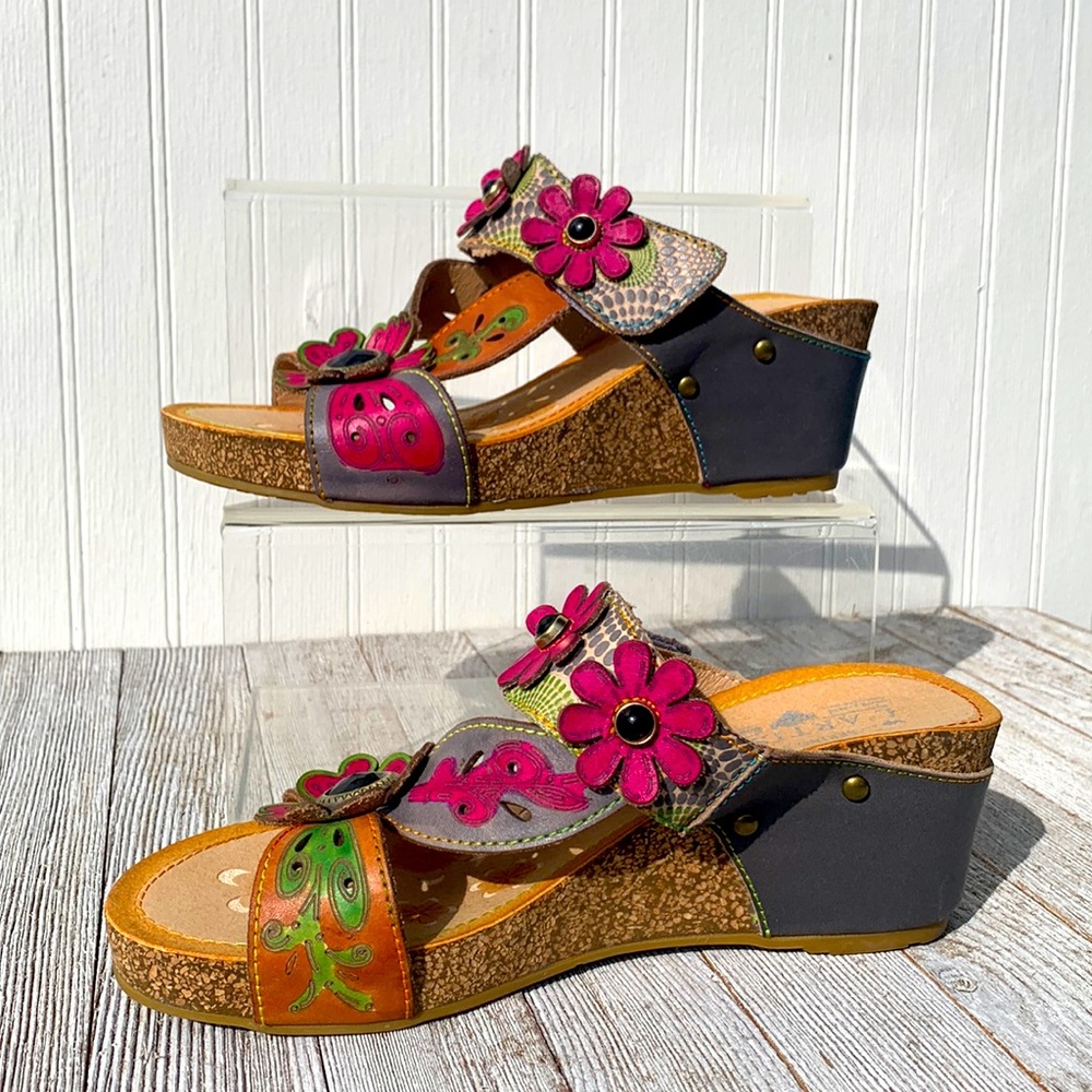 Floral wedge Spring step ADELANDA gray pink green